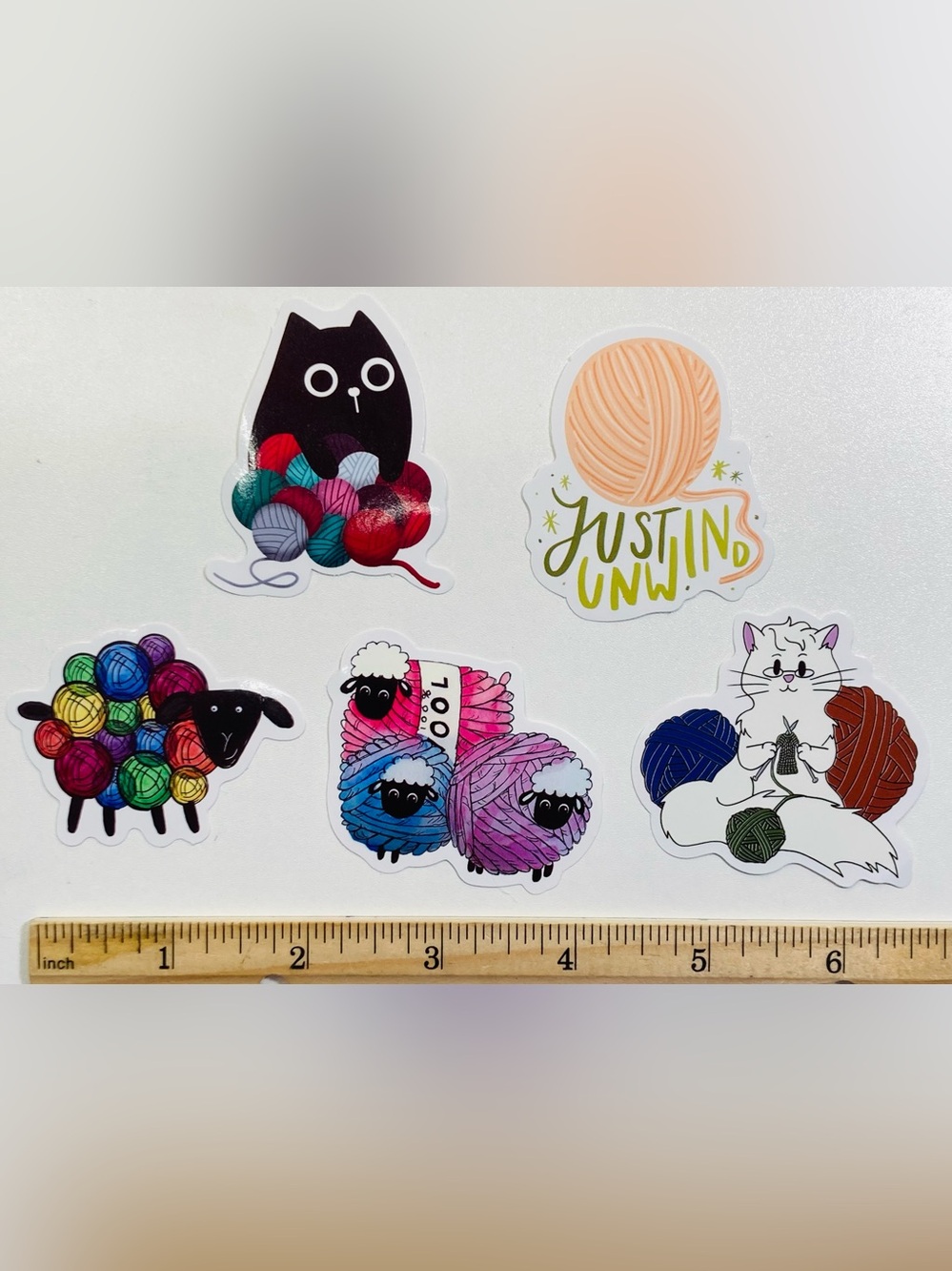 5 for $10: 5 Unwind with Animals and‎ Yarn WATERPROOF Stickers  🧶 🐱 🐑